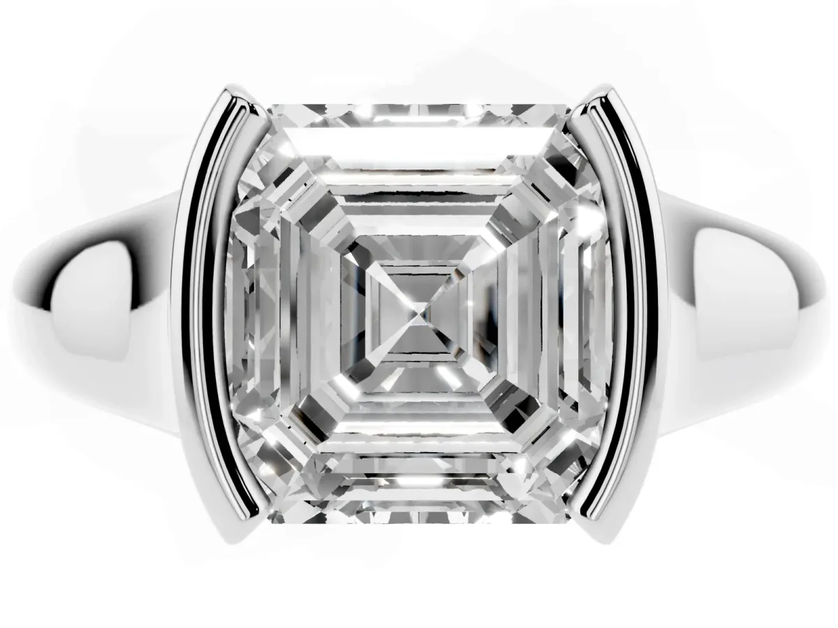 Asscher Cut Solitaire Tension Set Diamond Ring with Split Shank Band Silver