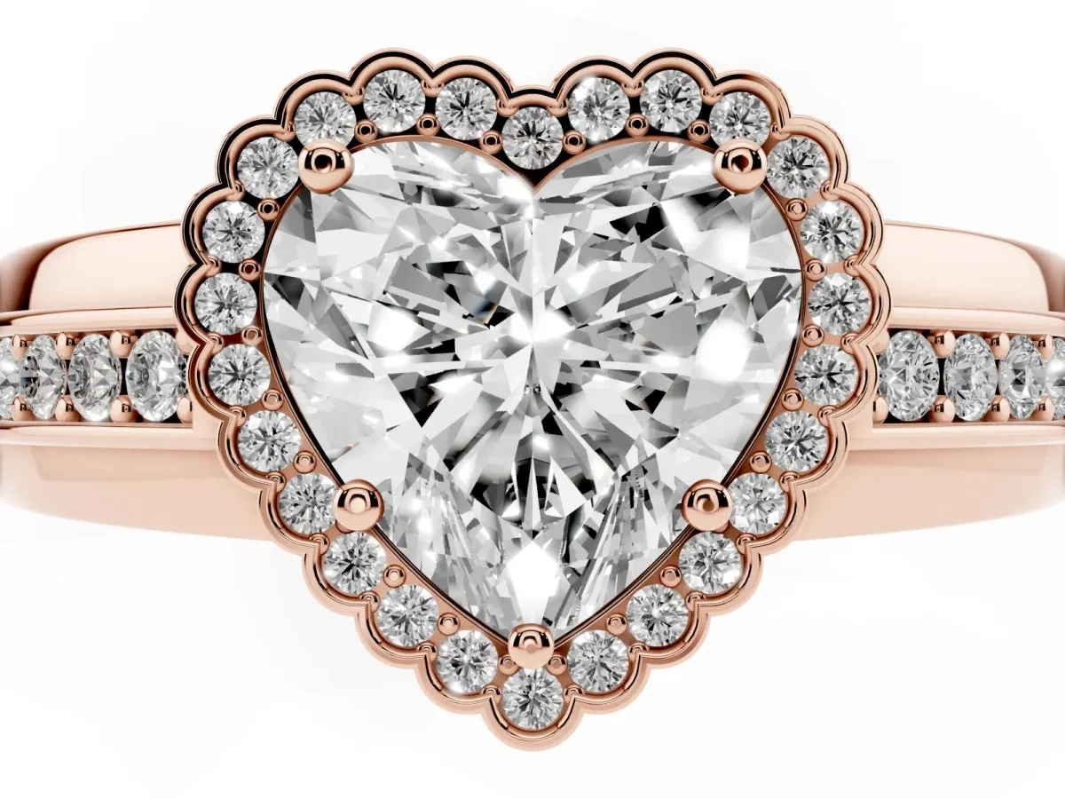 Heart Cut Cut Halo Pave Band Four-Prong Ring Rose gold