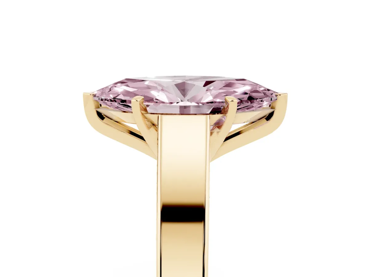 Fancy Pink Marquise Cut Solitaire Engagement Ring with Four-Prong Setting and Tapered Band Yellow gold
