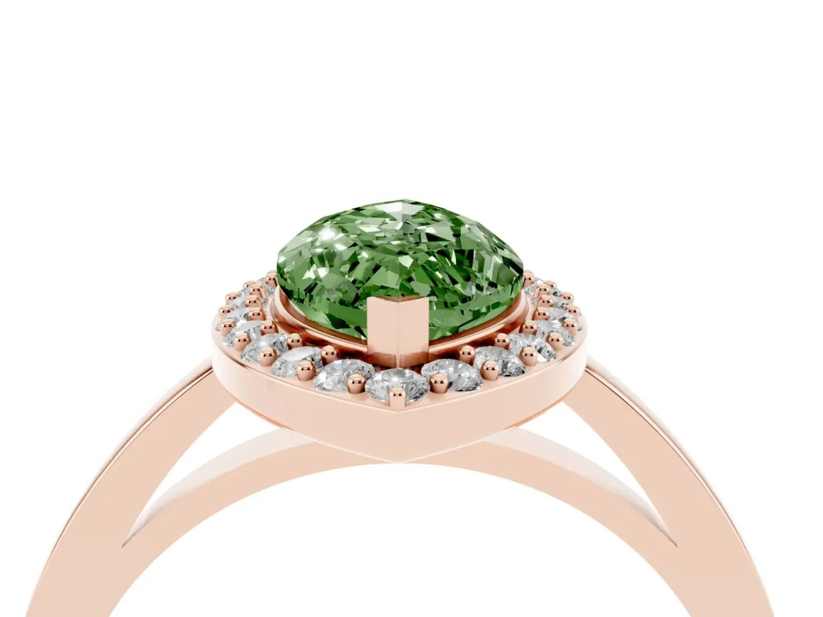 Fancy Green Marquise Cut Halo Diamond Ring with Solitaire Band and Prong Setting Rose gold