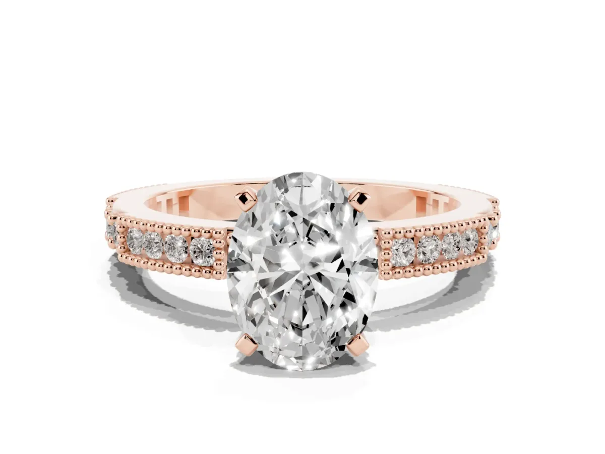 Oval Cut Solitaire with Pavé Band and Four-Prong Setting Rose gold