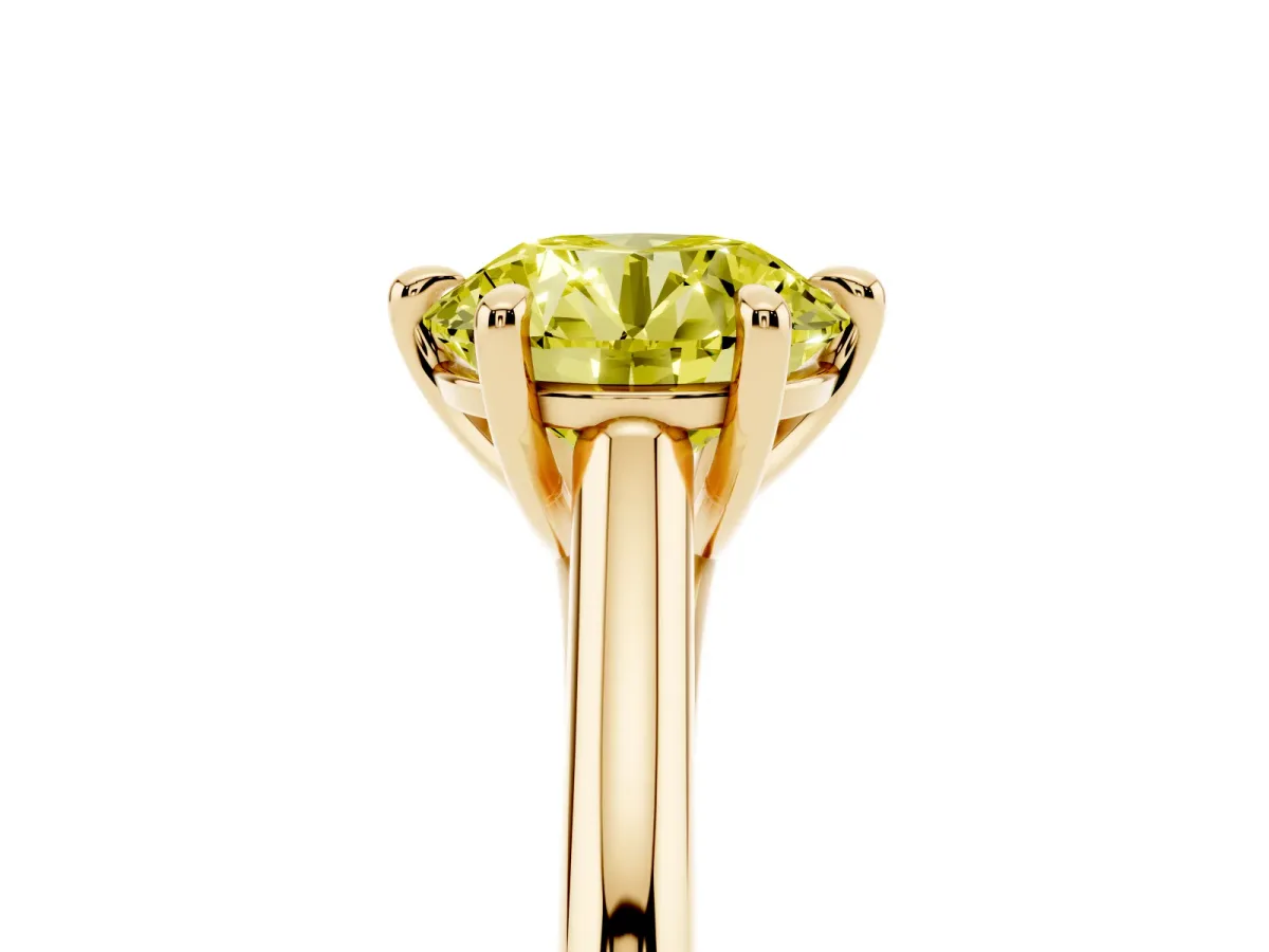 Fancy Yellow Round Cut Solitaire Engagement Ring with Six-Prong Setting and Classic Band Yellow gold