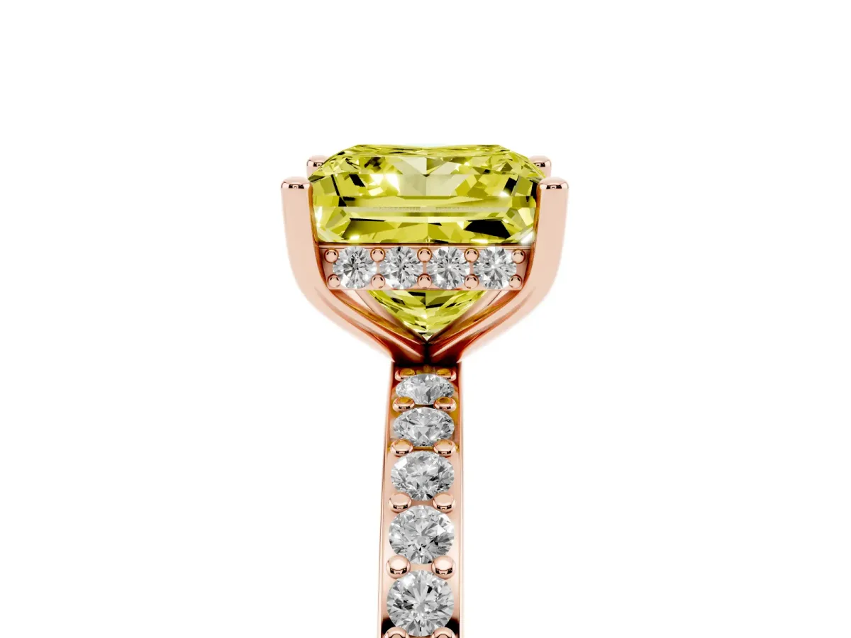 Fancy Yellow Princess Cut Cut Diamond Pavé Band Ring with Four-Prong Setting Rose gold