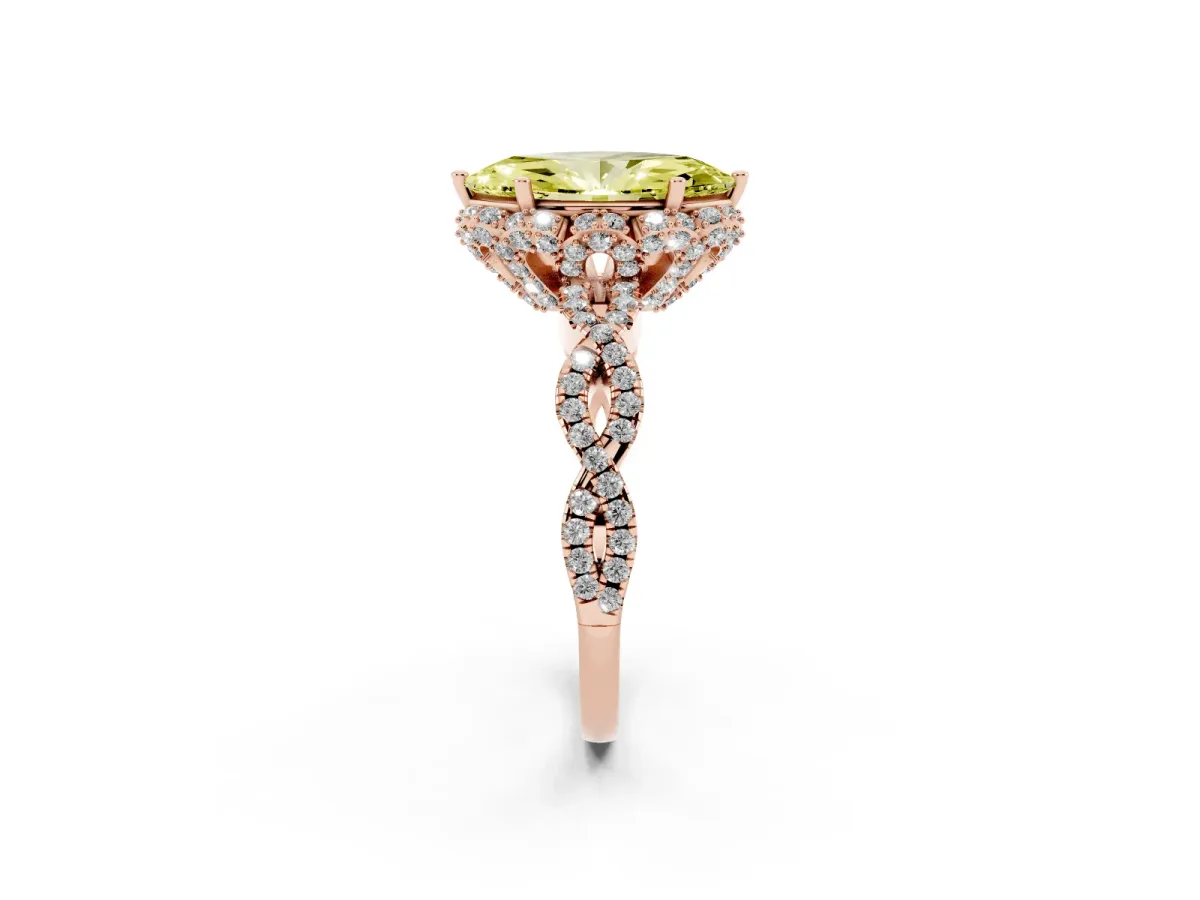 Fancy Yellow Marquise Cut Halo Twist Band Solitaire Ring with Six-Prong Setting Rose gold