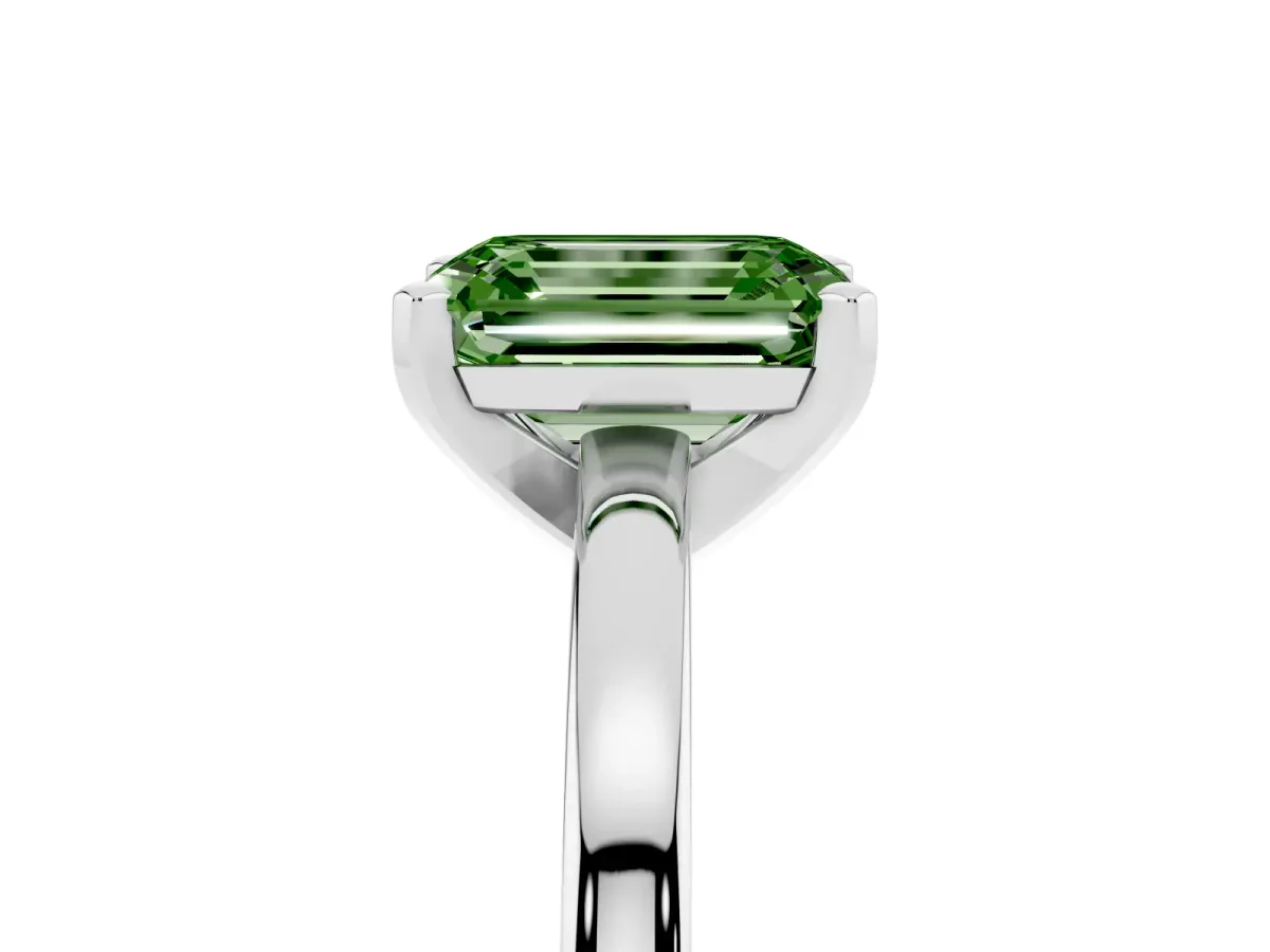 Fancy Green Emerald Cut Solitaire Diamond Engagement Ring with Four-Prong Setting on a Classic Band White gold