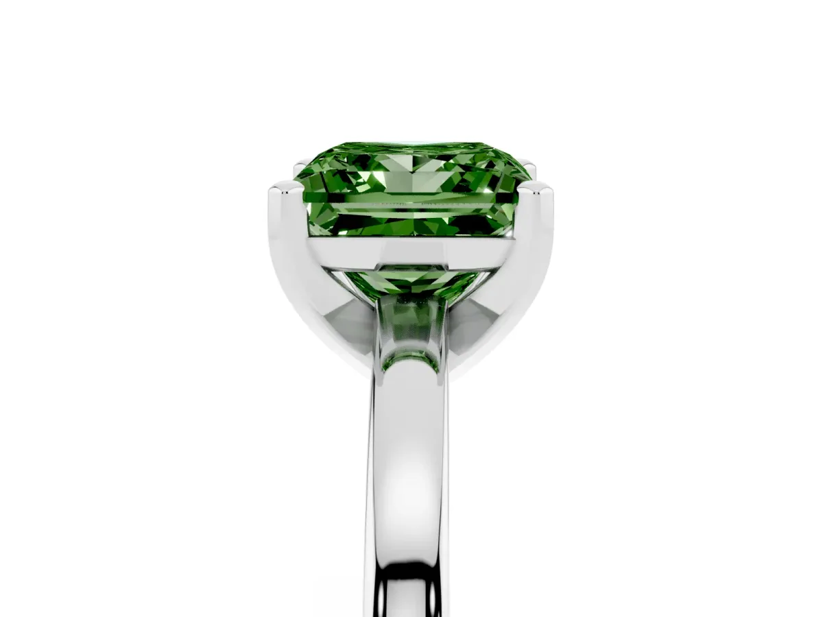 Fancy Green Princess Cut Solitaire Diamond Engagement Ring with Four-Prong Setting on a Classic Band Platinum