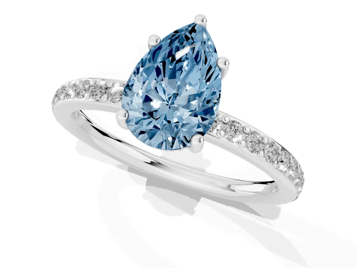 Fancy Blue Pear Cut Cut Diamond Pavé Band Ring with Four-Prong Setting Platinum