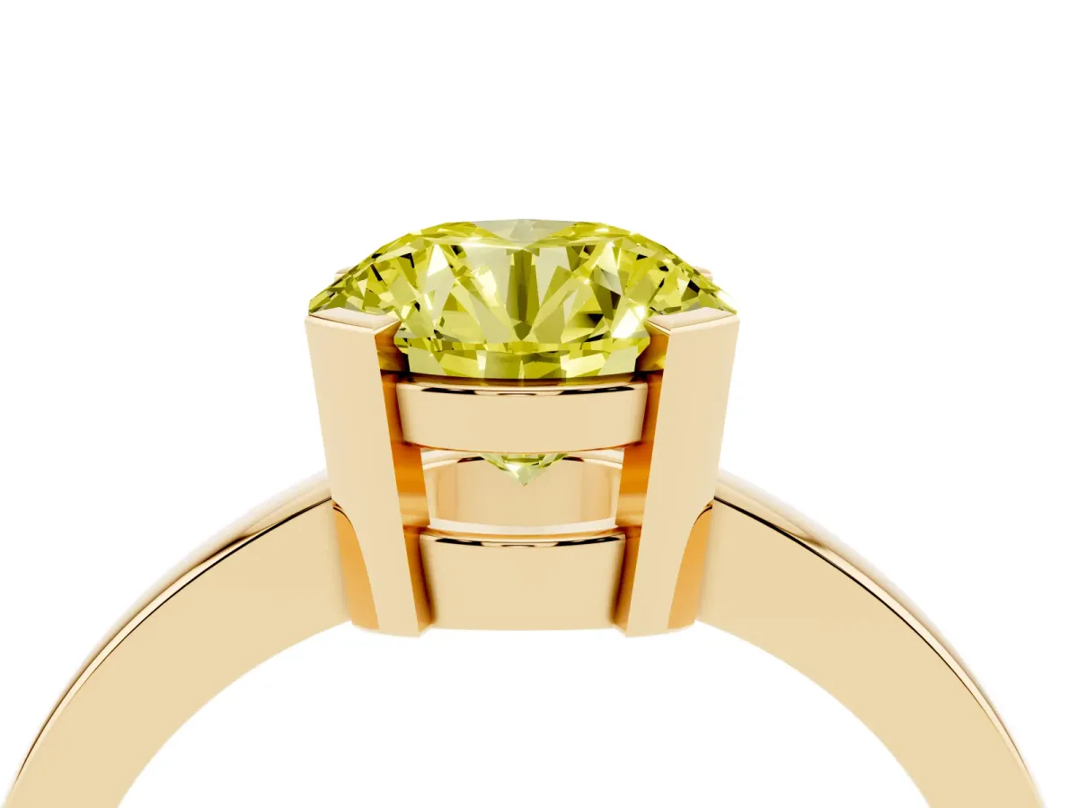 Fancy Yellow Round Cut Cut Solitaire Ring with Four-Prong Setting and Classic Band Yellow gold