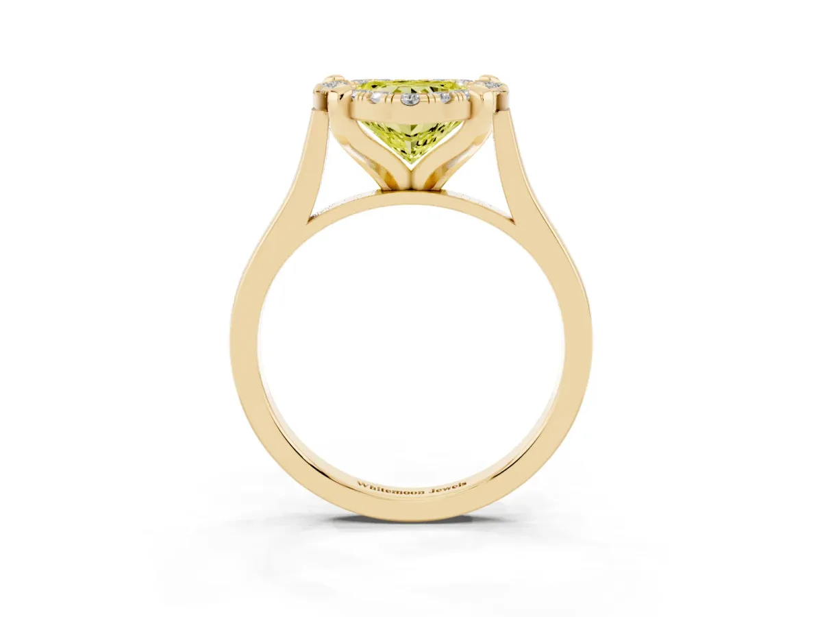 Fancy Yellow Heart Cut Diamond Cluster Halo Solitaire with Four-Prong Setting Yellow gold