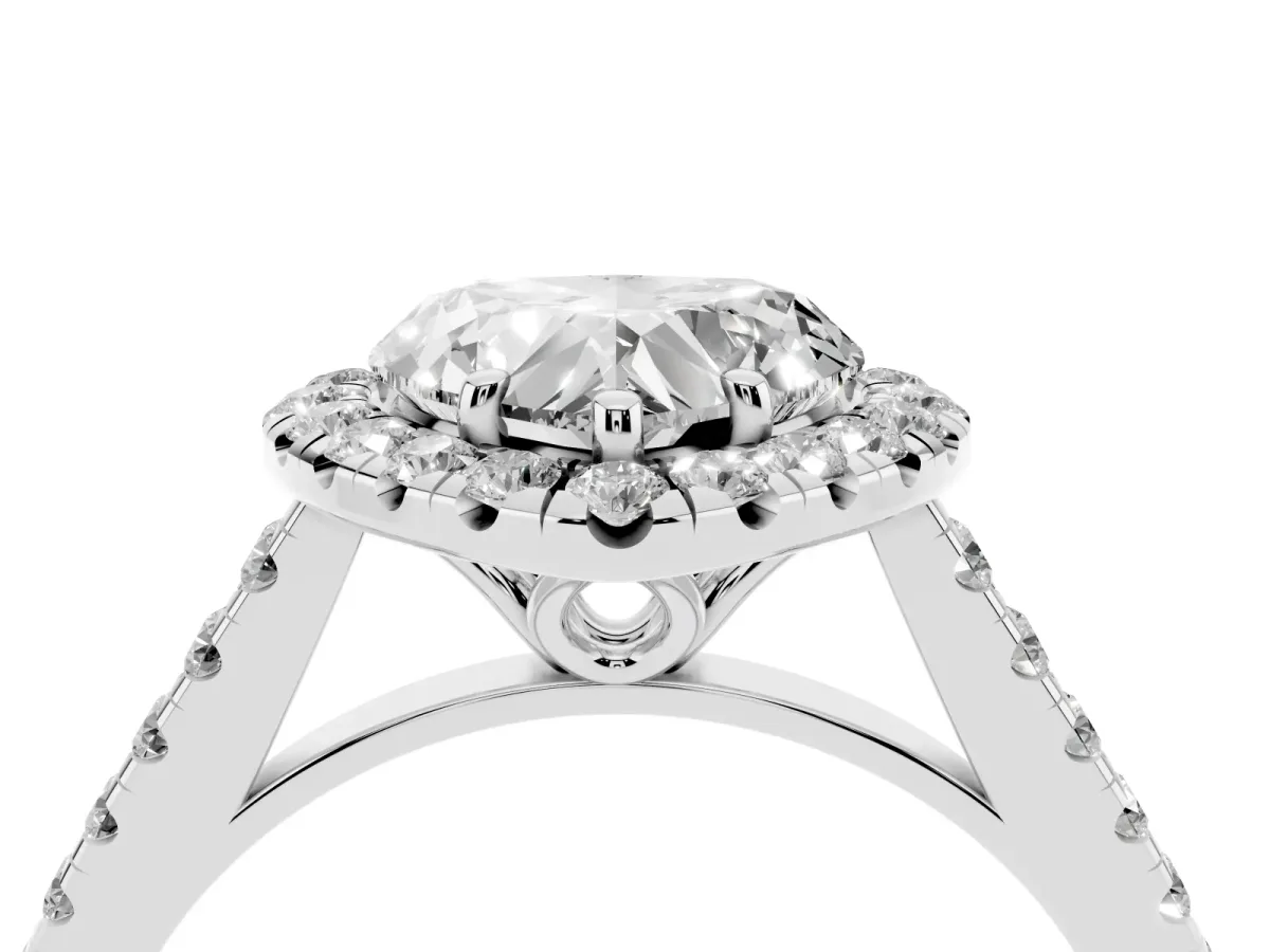 Heart Cut Halo Pavé Diamond Engagement Ring with Four-Prong Setting Silver