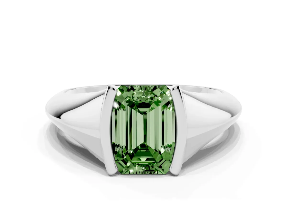 Fancy Green Emerald Cut Solitaire Tension Set Diamond Ring White gold