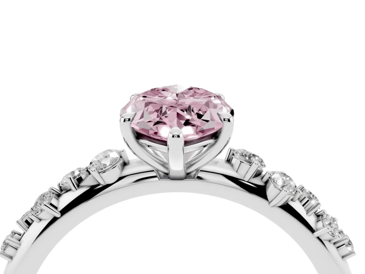 Fancy Pink Marquise Cut Diamond Cluster Prong-Set Solitaire Ring Silver