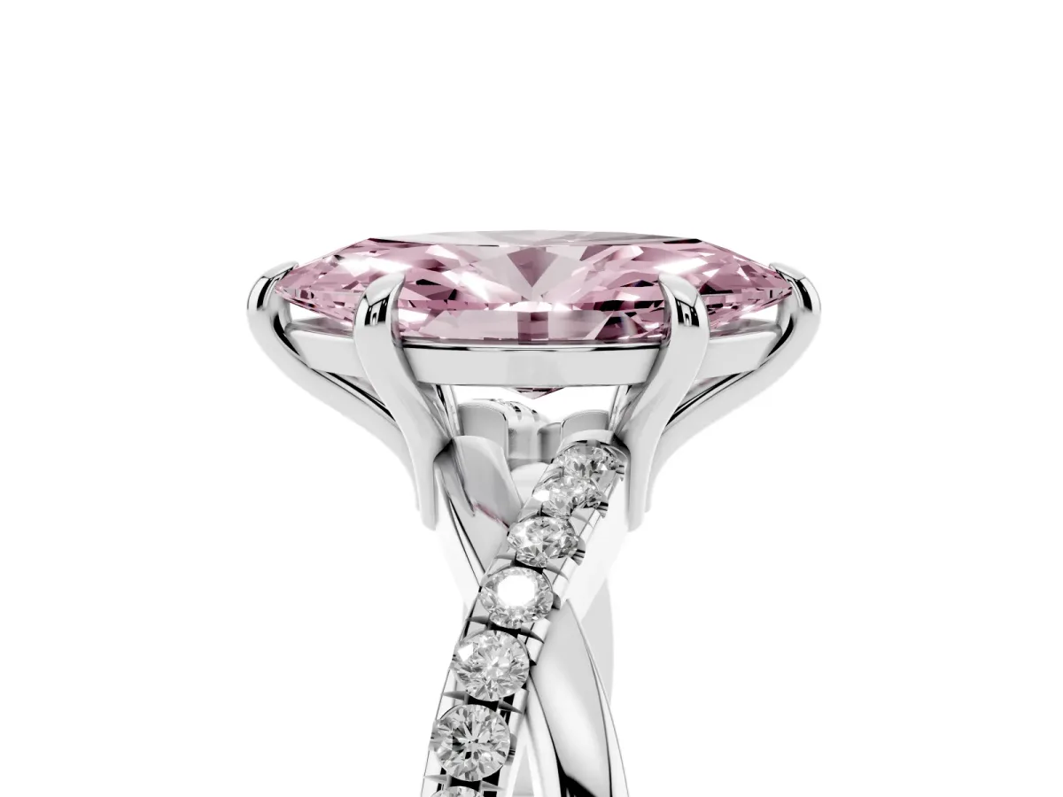 Fancy Pink Marquise Cut Cut Diamond Twist Band Solitaire with Prong Setting Silver