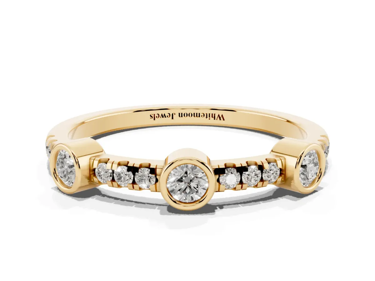 Bezel Set Round Diamond Pavé Band Yellow gold