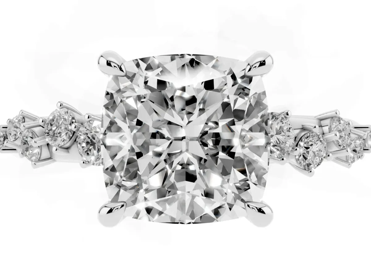 Cushion Cut Cut Diamond Vine Band with Four-Prong Setting Platinum