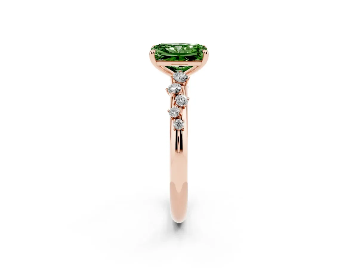 Fancy Green Radiant Cut Diamond Cluster Prong-Set Solitaire Ring Rose gold