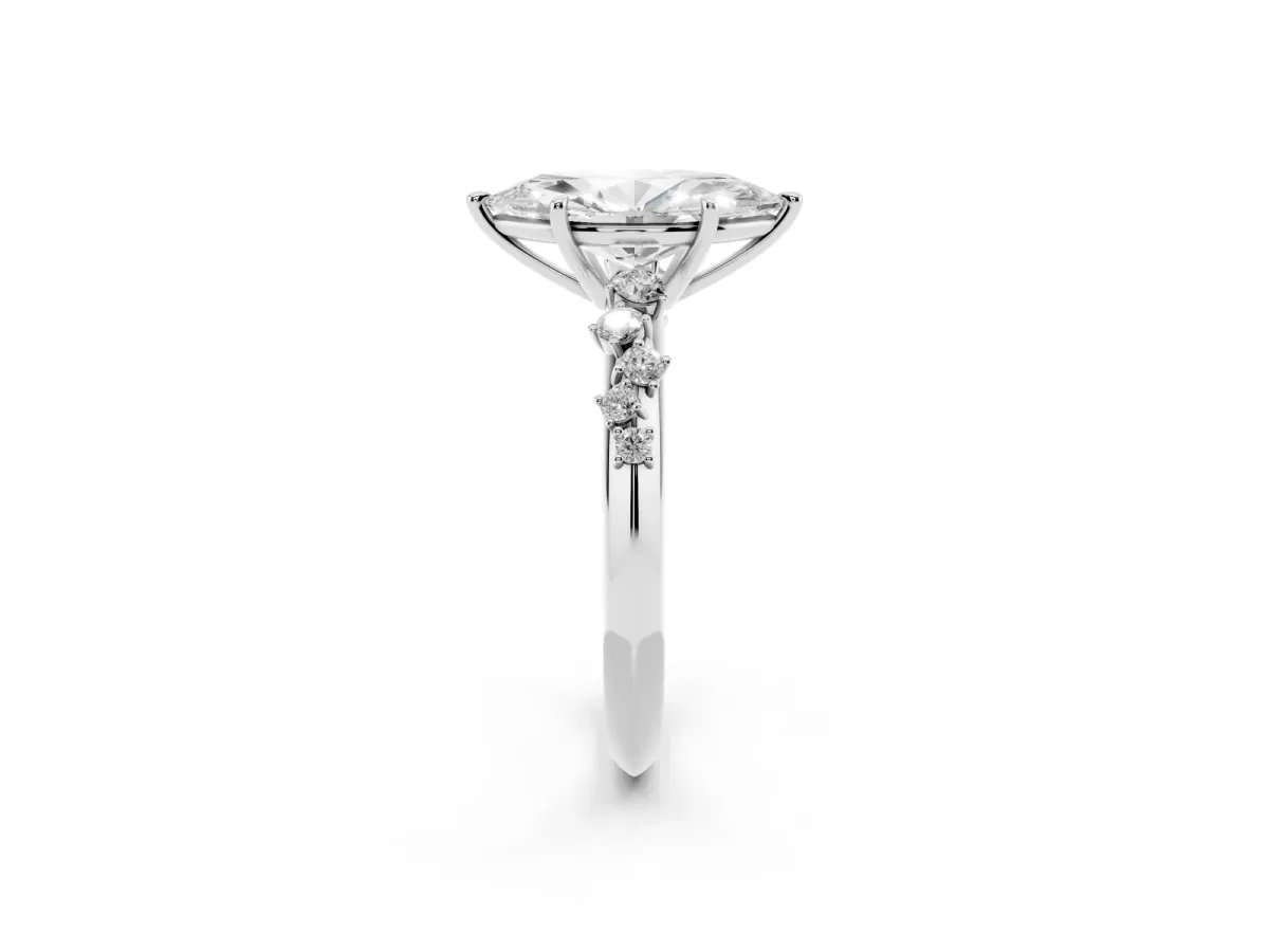Marquise Cut Diamond Cluster Side Stone Solitaire Ring with Prong Setting Silver