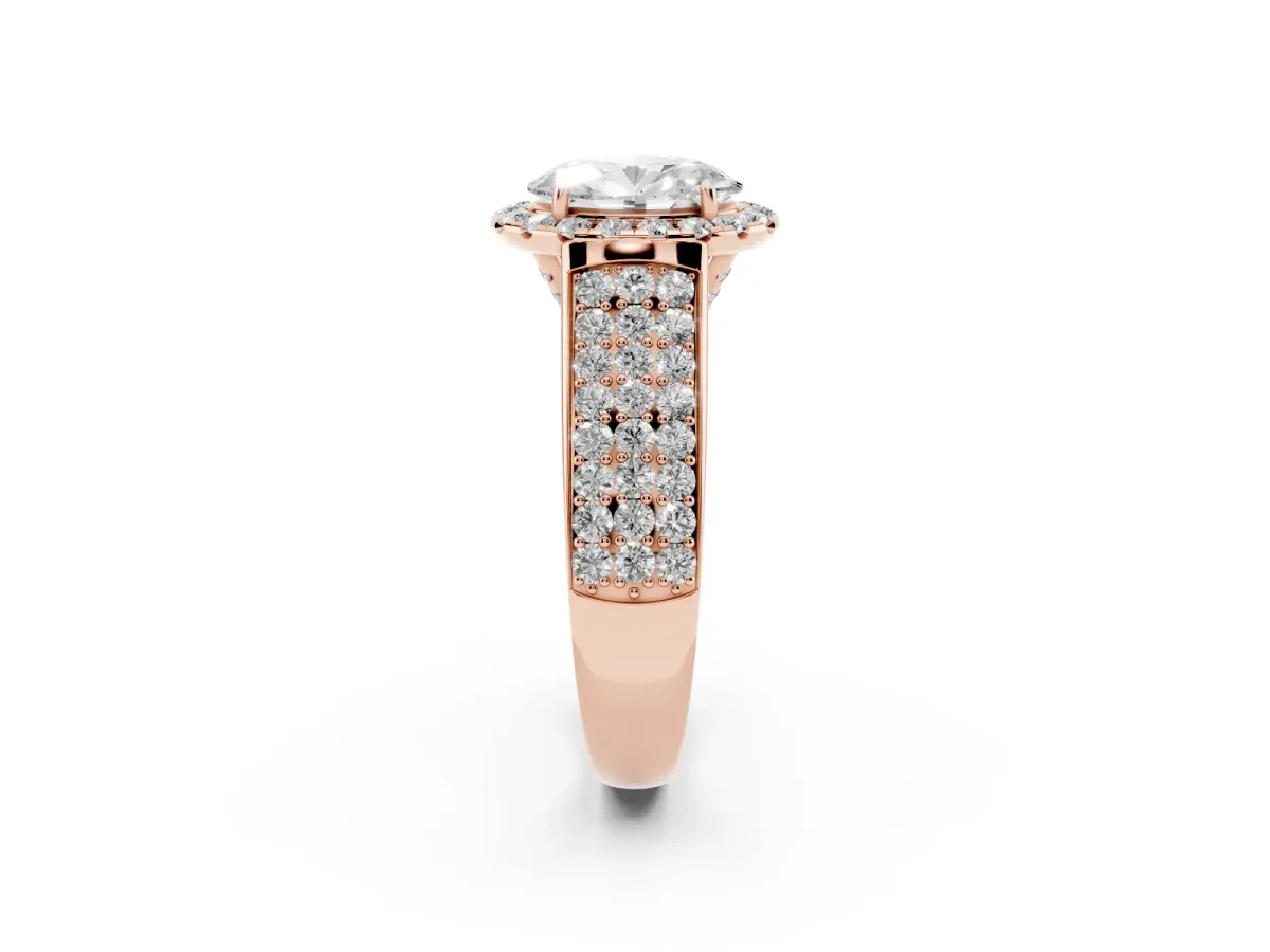 Oval Cut Halo Round Diamond Pave Band with Prong Setting Rose gold