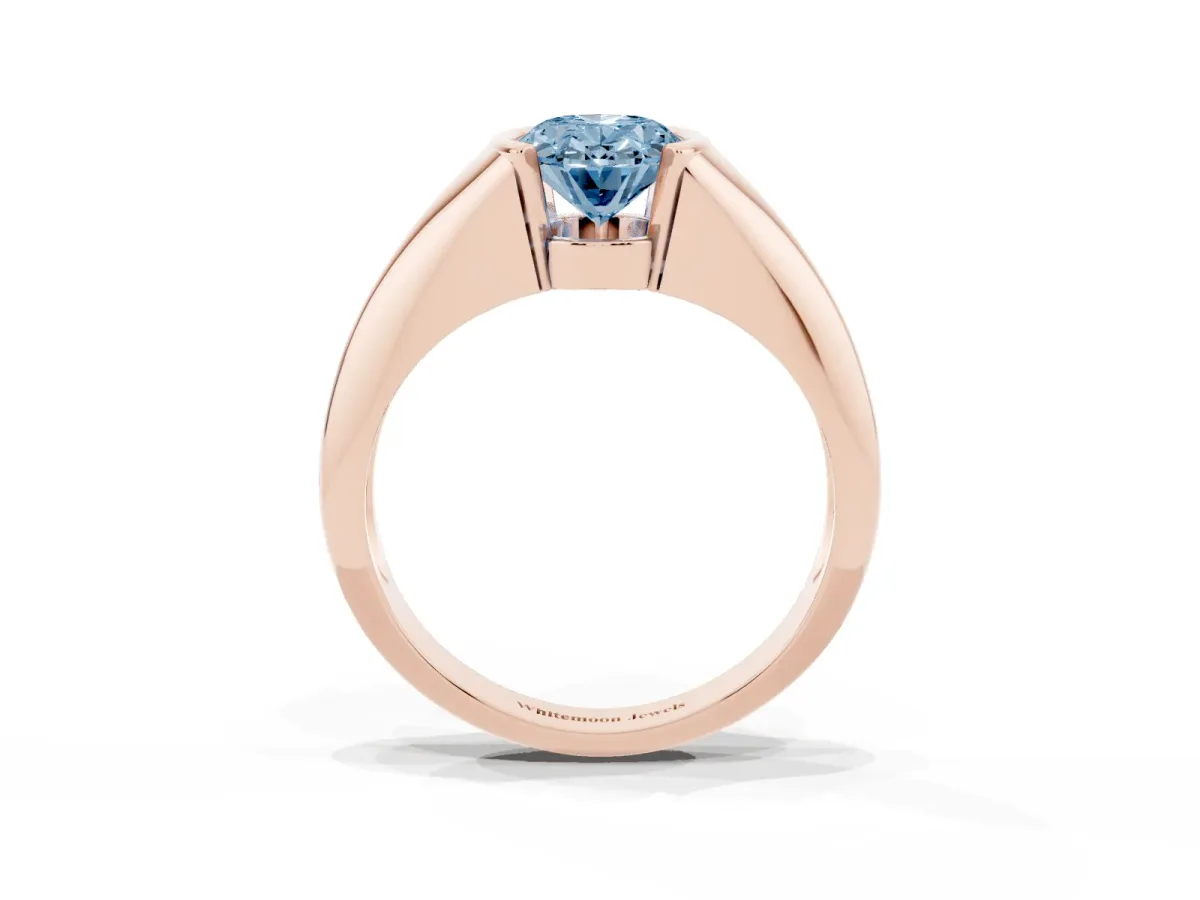 Fancy Blue Oval Cut Solitaire Tension Set Diamond Ring Rose gold