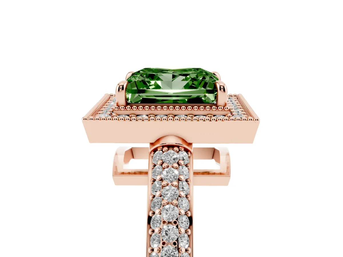Fancy Green Princess Cut Cut Halo Diamond Pave Band with Four-Prong Setting Rose gold