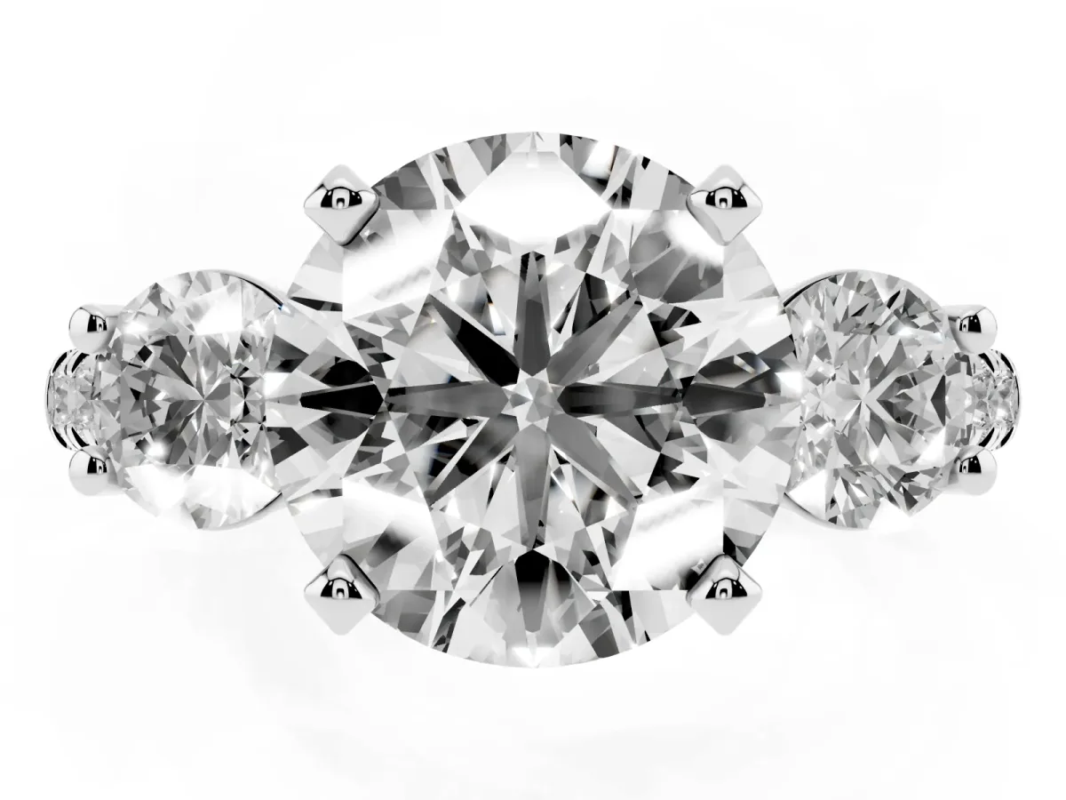 Three-Stone Round Cut Diamond Pavé Band with Four-Prong Setting Platinum