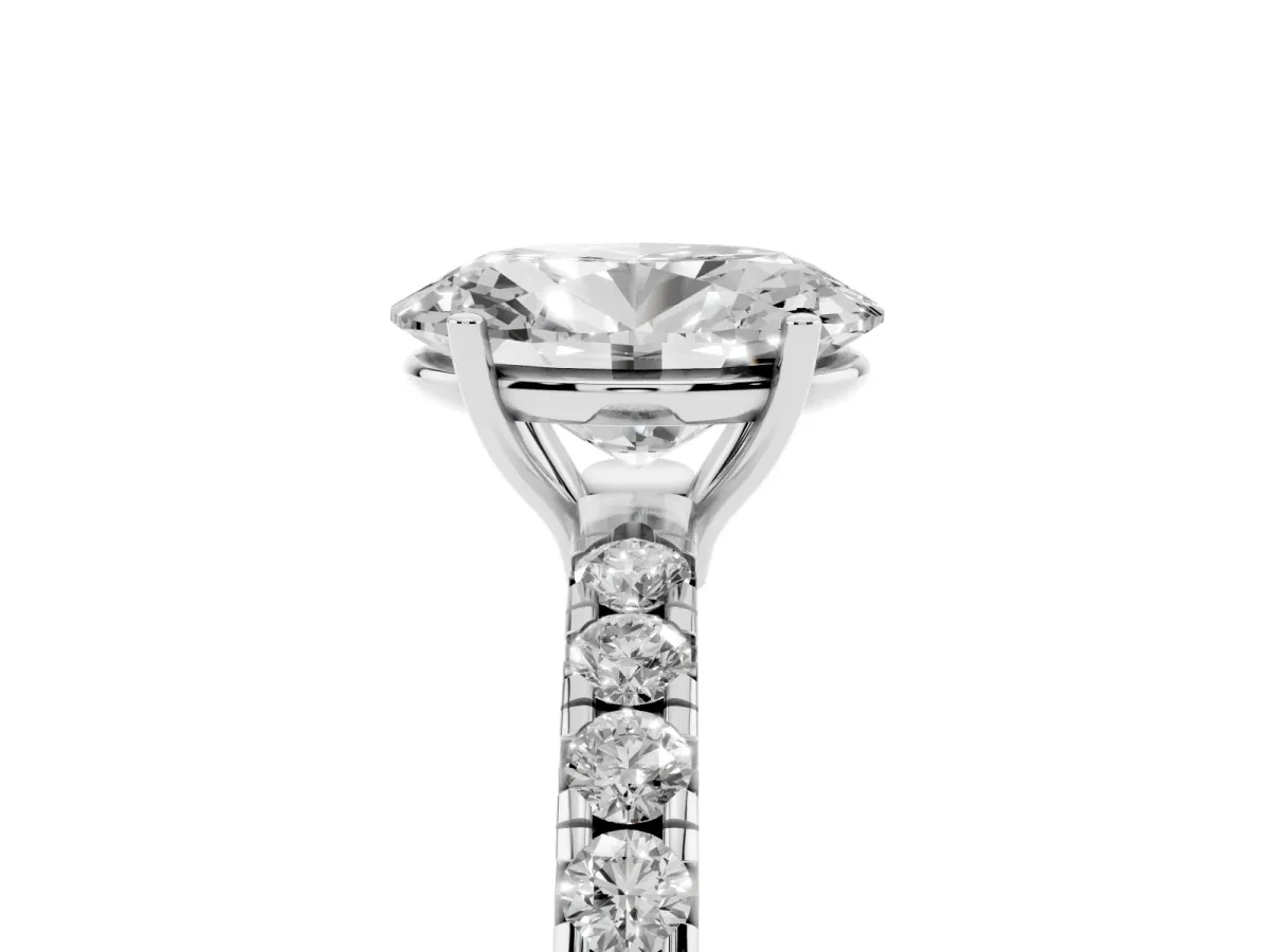 Oval Cut Diamond Pavé Solitaire Engagement Ring with Four-Prong Setting Platinum