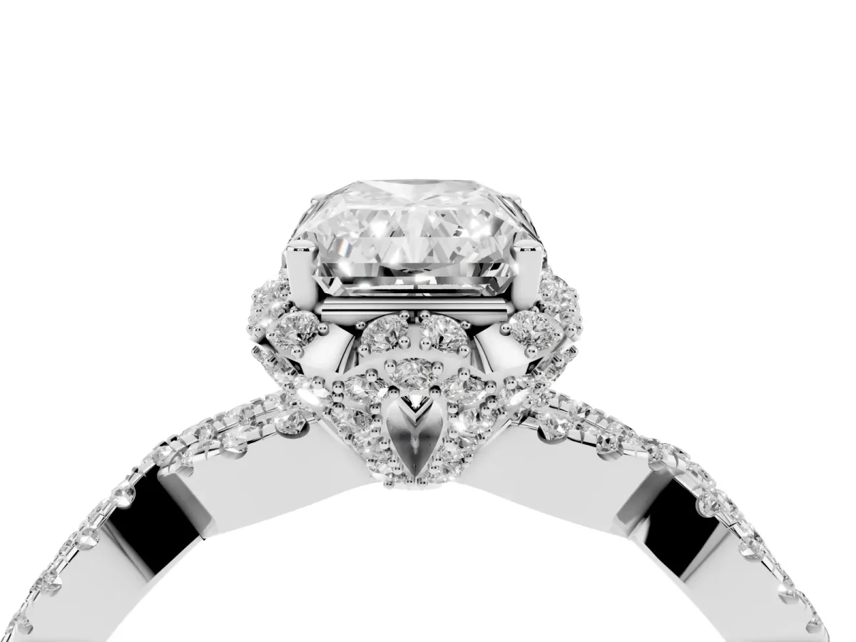 Radiant Cut Halo Twist Band Solitaire Ring with Six-Prong Setting Silver