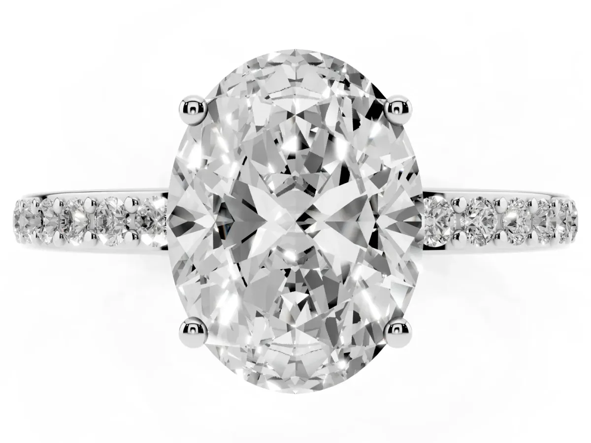Oval Cut Cut Diamond Pavé Band Ring with Four-Prong Setting Platinum
