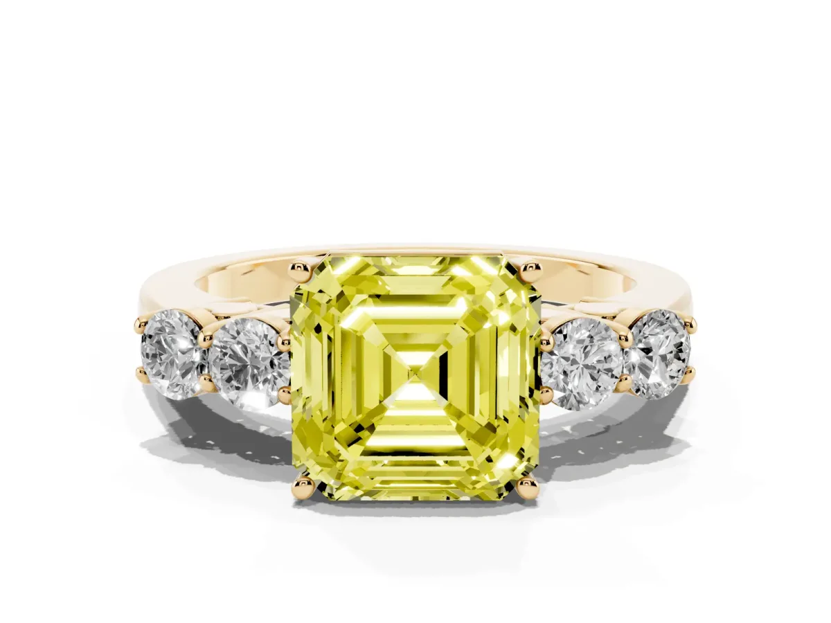 Fancy Yellow Asscher Cut Cut Diamond Five-Stone Prong Set White Gold Ring Yellow gold