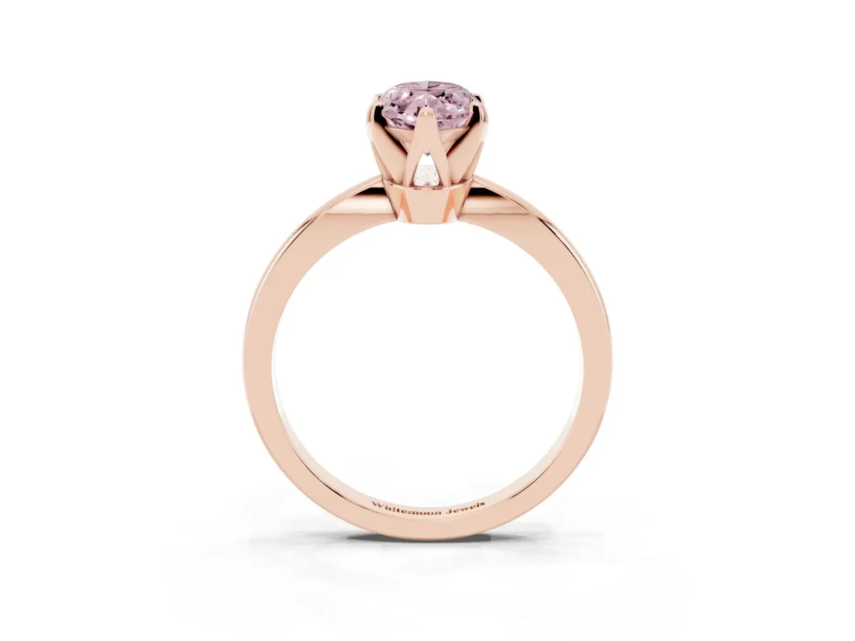 Fancy Pink Marquise Cut Solitaire Engagement Ring with Six-Prong Setting and Tapered Band Rose gold