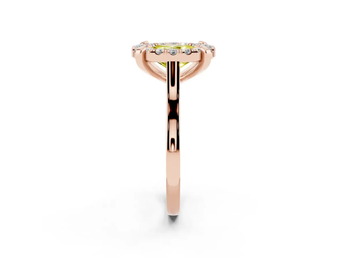 Fancy Yellow Oval Cut Diamond Cluster Halo Solitaire with Four-Prong Setting Rose gold