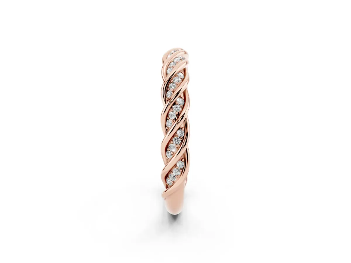Twisted Pavé Round Diamond Eternity Band with Shared Prong Setting Rose gold