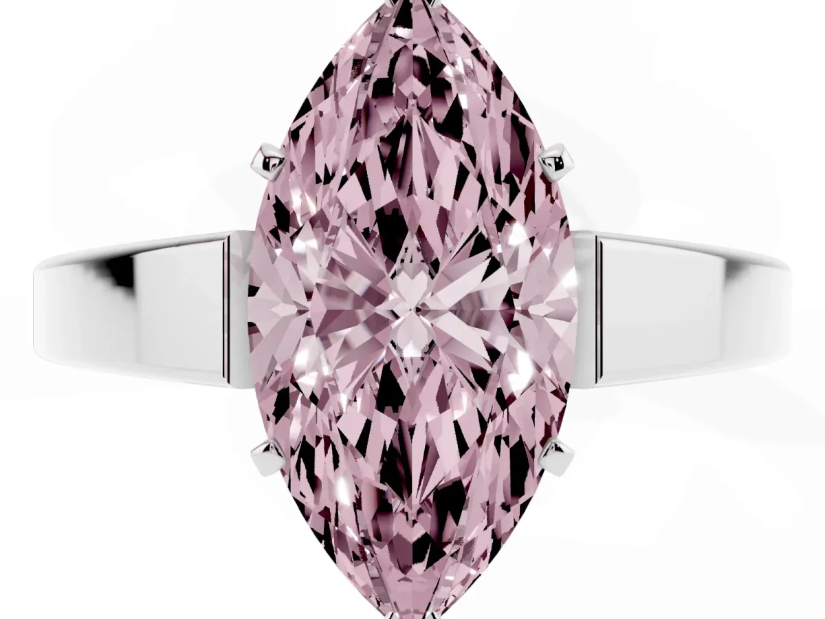 Fancy Pink Marquise Cut Solitaire Engagement Ring with Four-Prong Setting and Tapered Band White gold