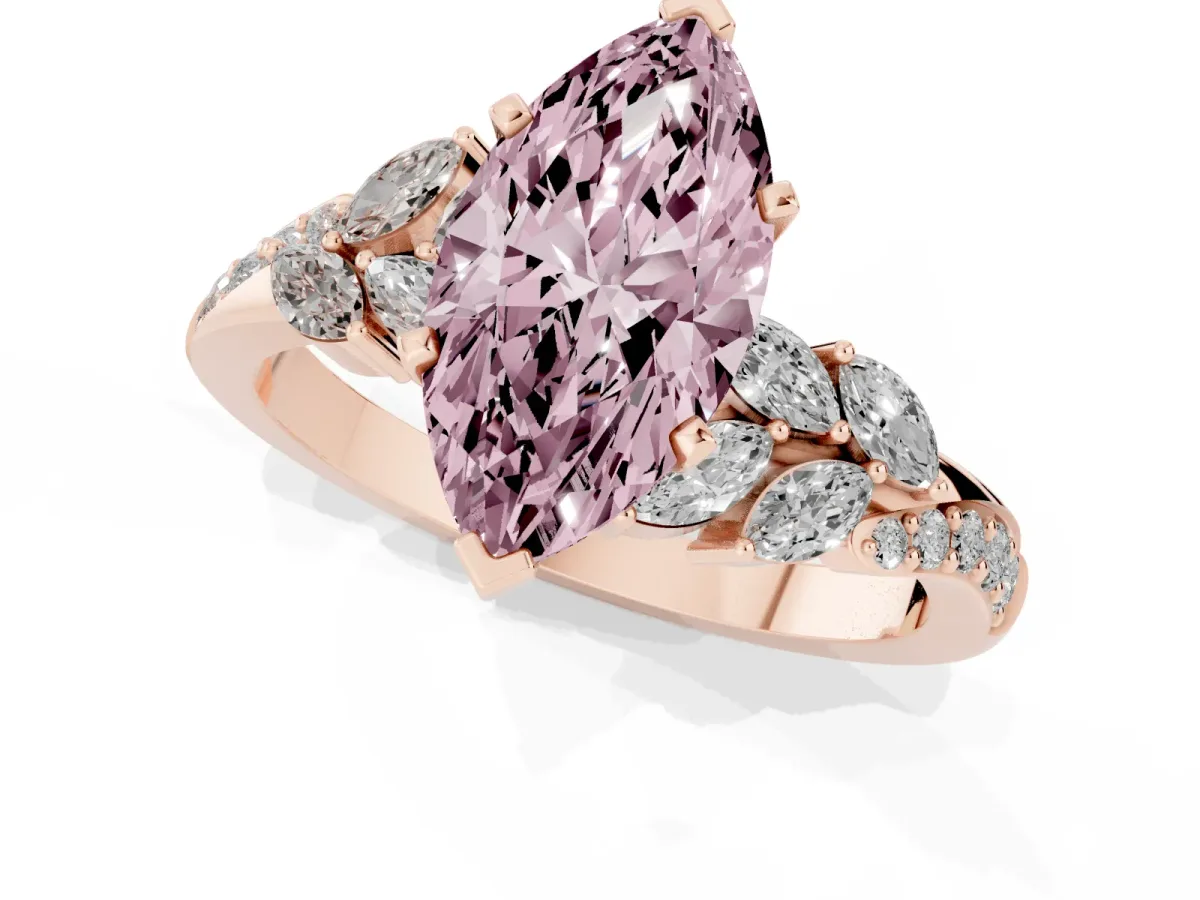 Fancy Pink Marquise Cut Solitaire Marquise Twist Band with Six-Prong Setting Rose gold