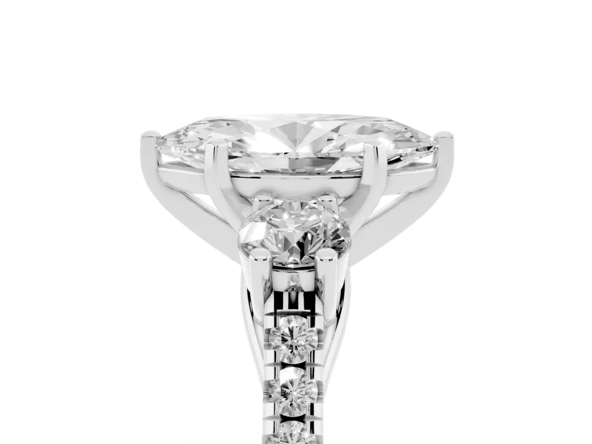 Three-Stone Marquise Cut Diamond Pavé Band with Four-Prong Setting Silver