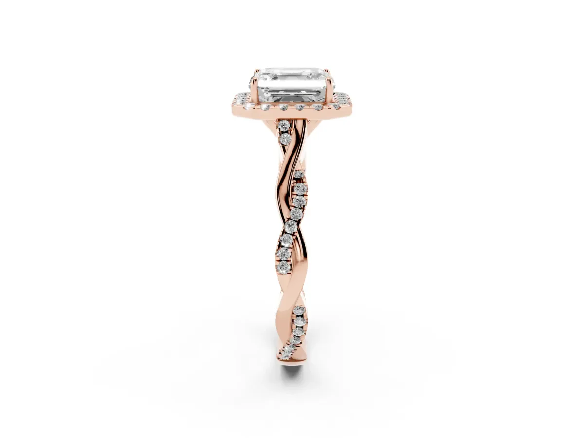 Asscher Cut Halo Twist Band Solitaire Ring Rose gold