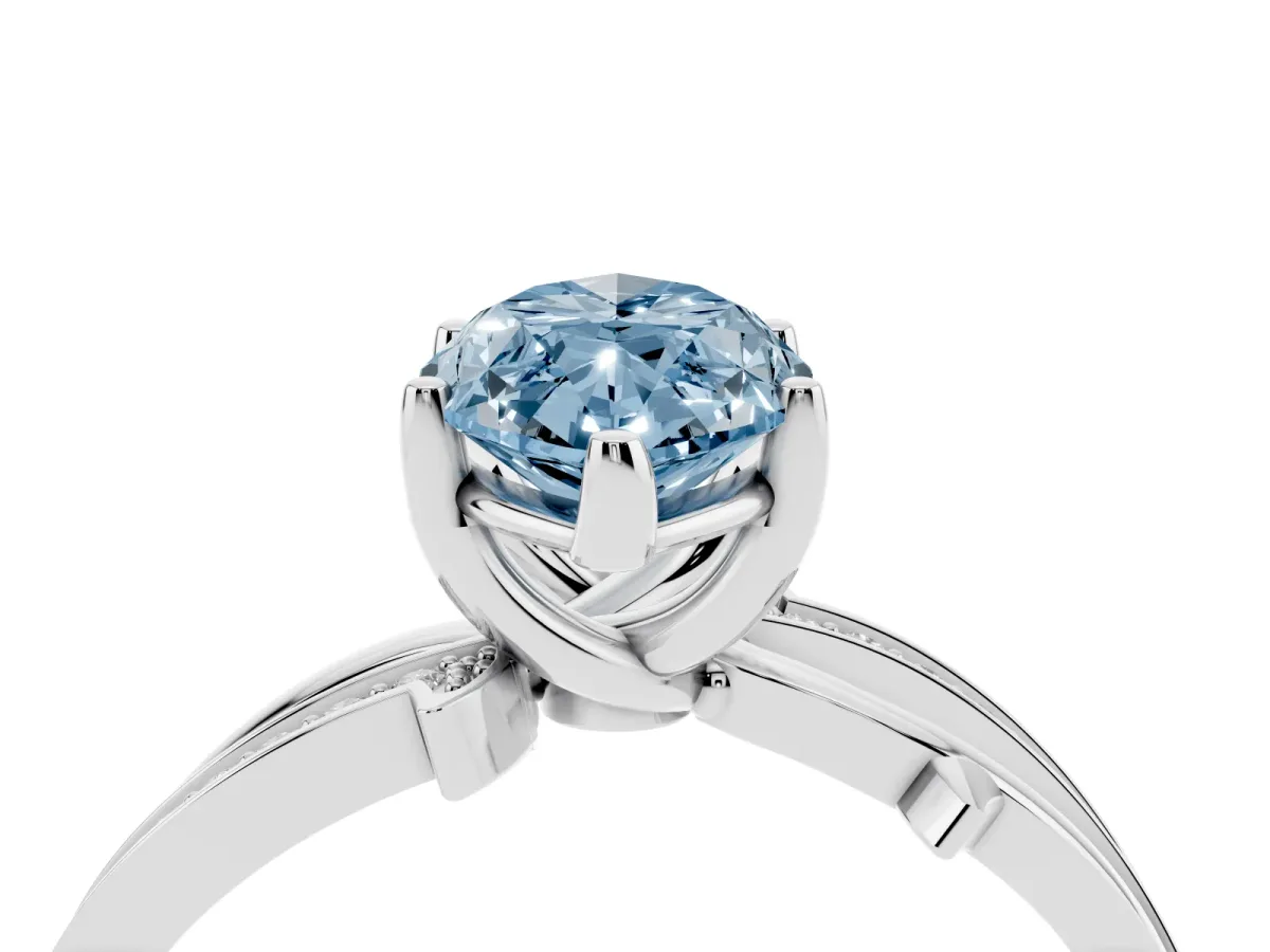 Fancy Blue Marquise Cut Solitaire Twist Band with Pavé Accents and Four-Prong Setting Silver