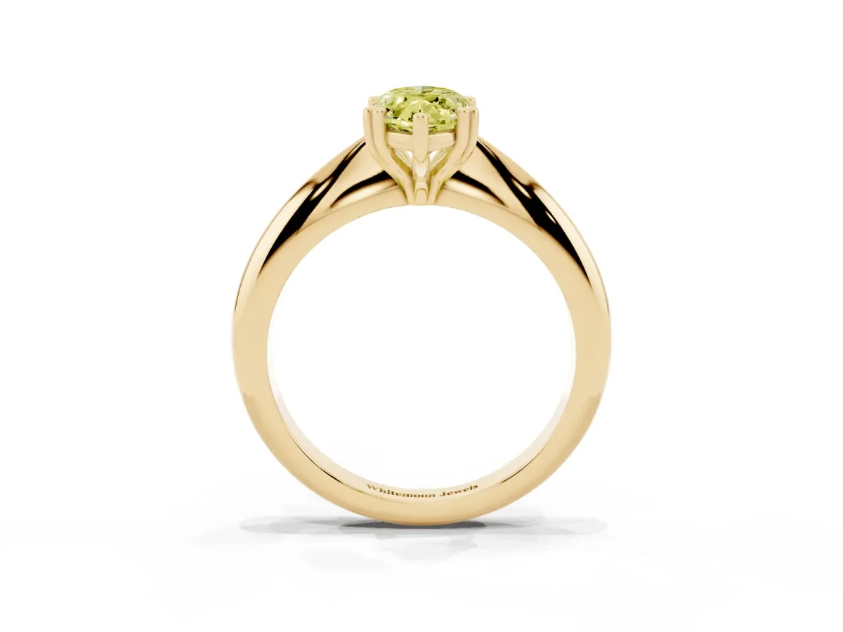 Fancy Yellow Marquise Cut Cut Solitaire Engagement Ring with Tapered Band and Four-Prong Setting Yellow gold