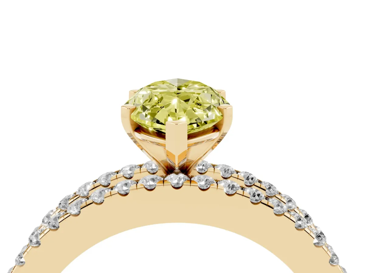 Fancy Yellow Marquise Cut Diamond Solitaire Ring with Pavé and Channel Set Band Yellow gold