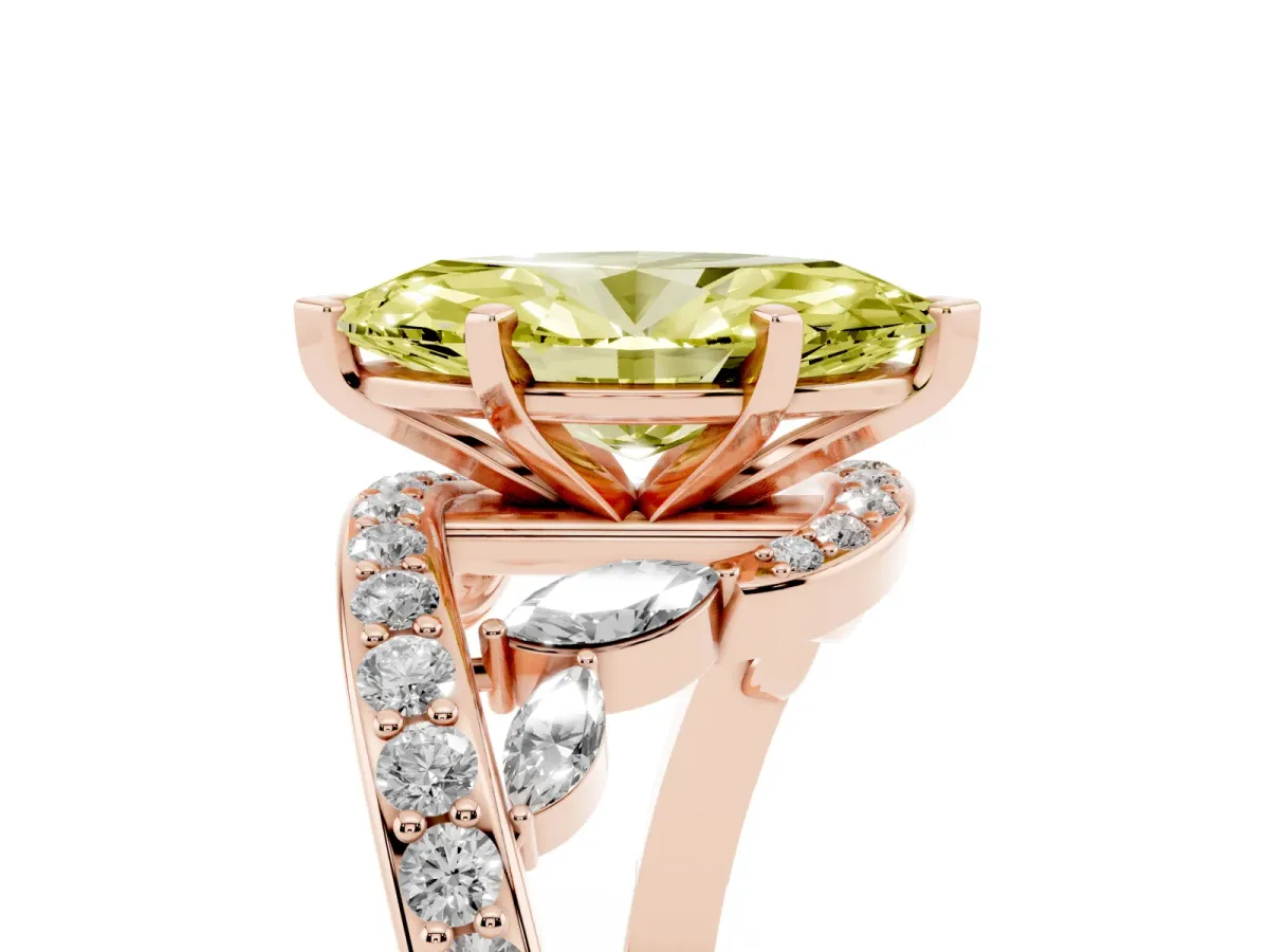 Fancy Yellow Marquise Cut Solitaire with Pavé Twist Band and Four-Prong Setting Rose gold