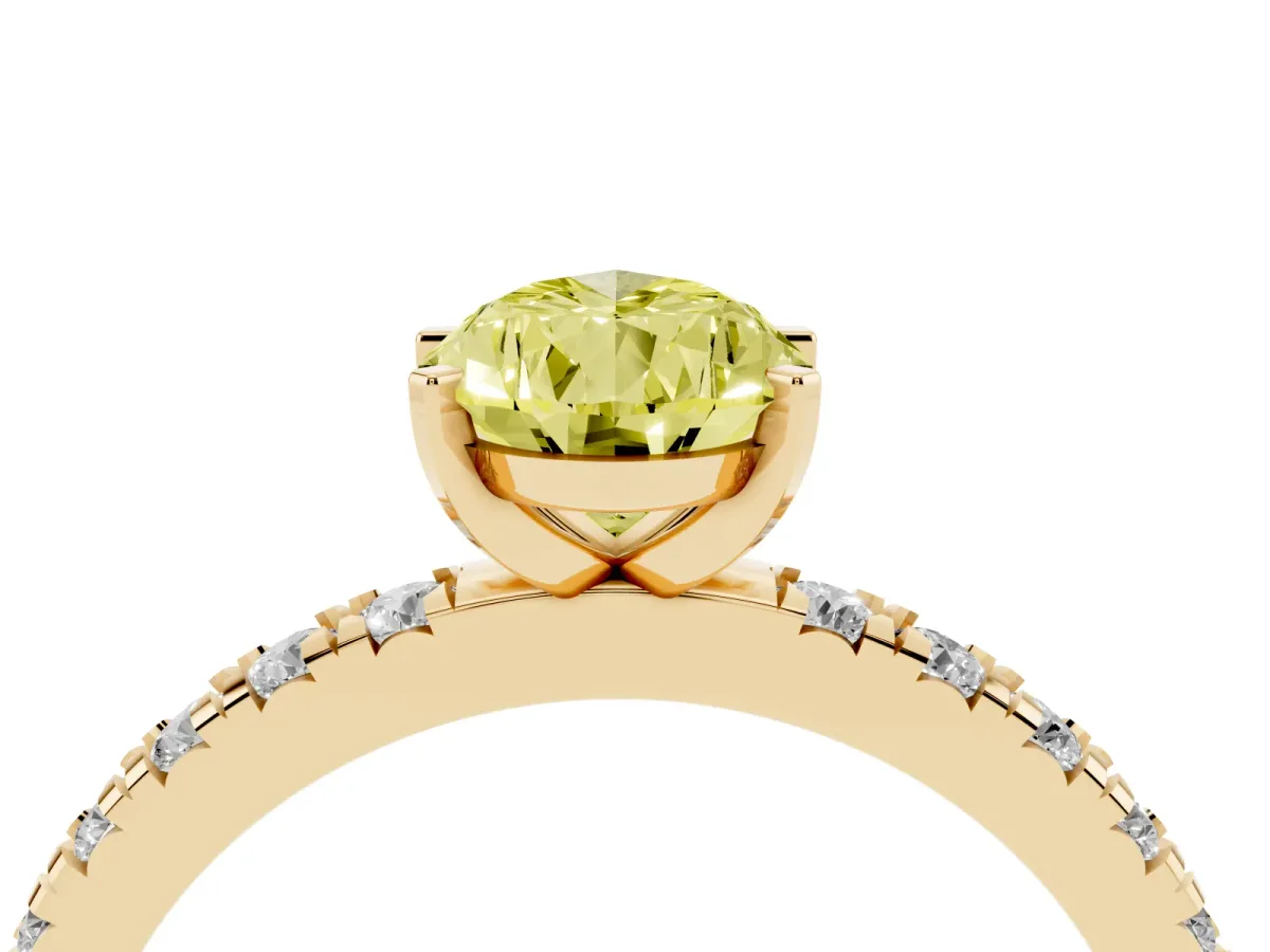 Fancy Yellow Pear Cut Diamond Pavé Band Solitaire with Four-Prong Setting Yellow gold