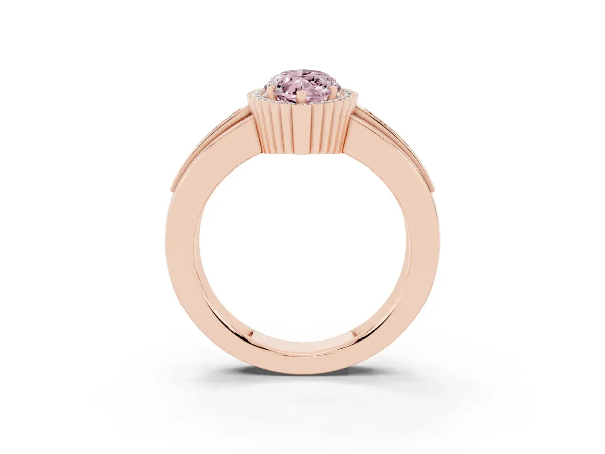 Fancy Pink Marquise Cut Cut Halo Pave Band Four-Prong Ring Rose gold
