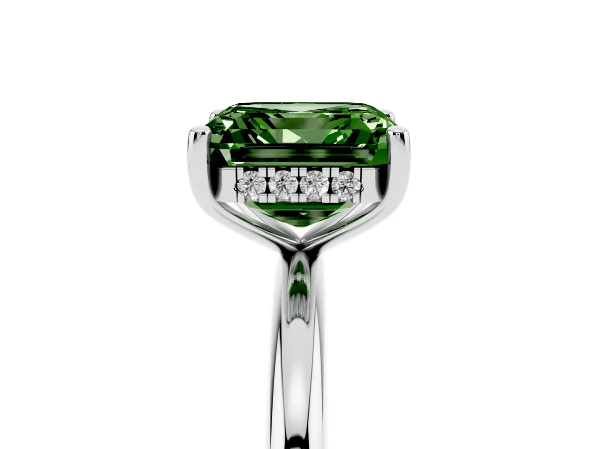 Fancy Green Asscher Cut Cut Solitaire Engagement Ring with Four-Prong Setting and Classic Band Silver