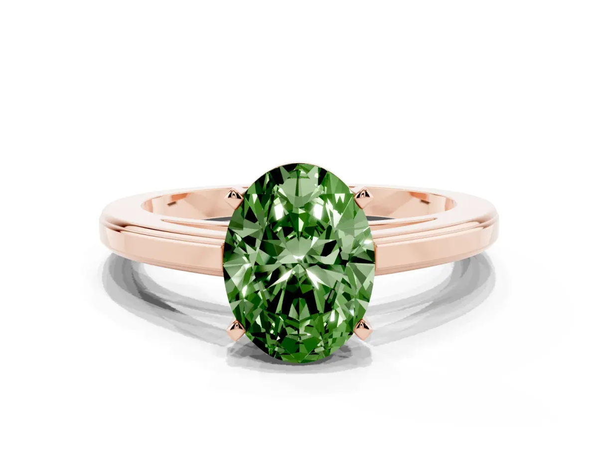 Fancy Green Oval Cut Solitaire Diamond Ring with Four-Prong Setting and Classic Band Rose gold