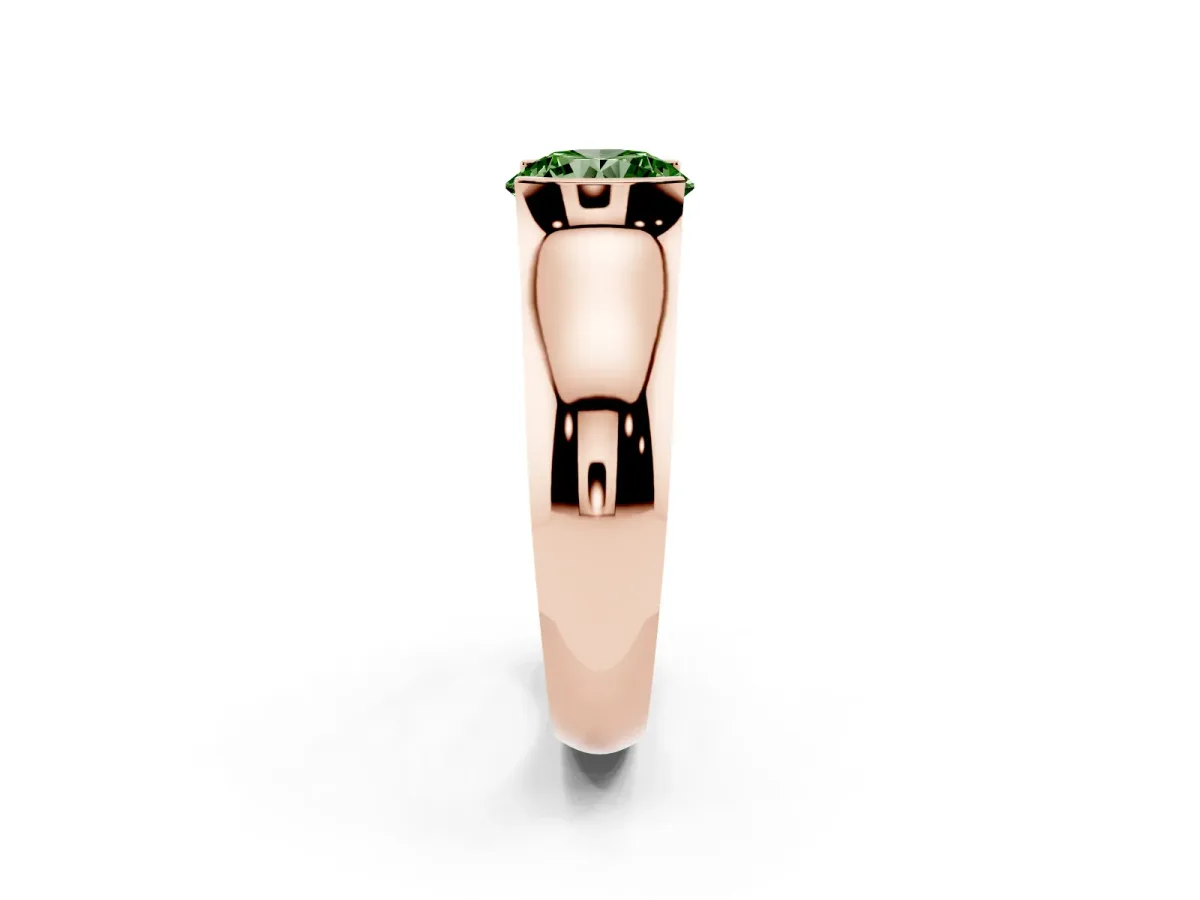 Fancy Green Round Cut Solitaire Bezel Set Diamond Ring with Wide Band Rose gold