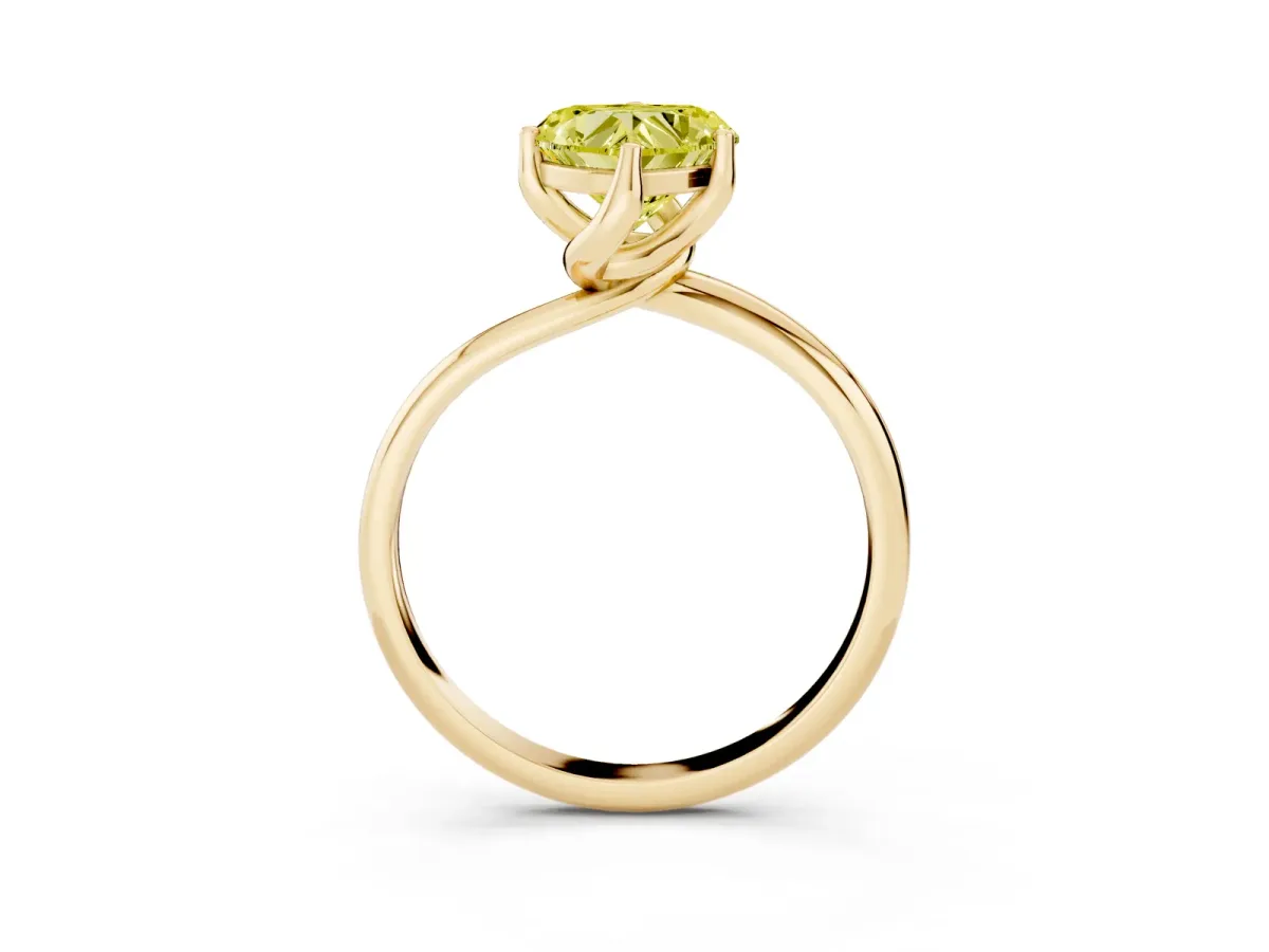 Fancy Yellow Heart Cut Diamond Solitaire Engagement Ring with Four-Prong Setting and Classic Band Yellow gold