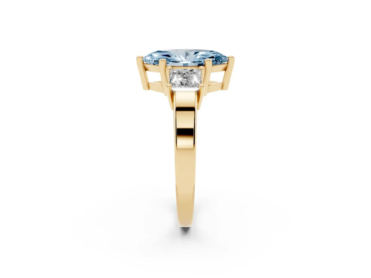 Fancy Blue Three-Stone Marquise Cut Cut Solitaire Ring with Prong Setting Yellow gold