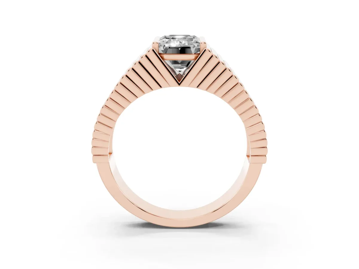 Emerald Cut Diamond Fluted Mens Ring Rose gold