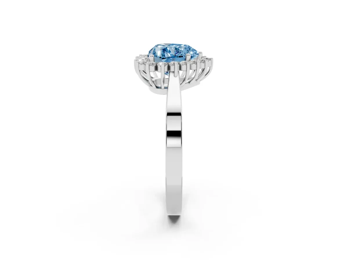 Fancy Blue Heart Cut Cut Diamond Halo Ring with Round Brilliant Halo and Solitaire Band White gold