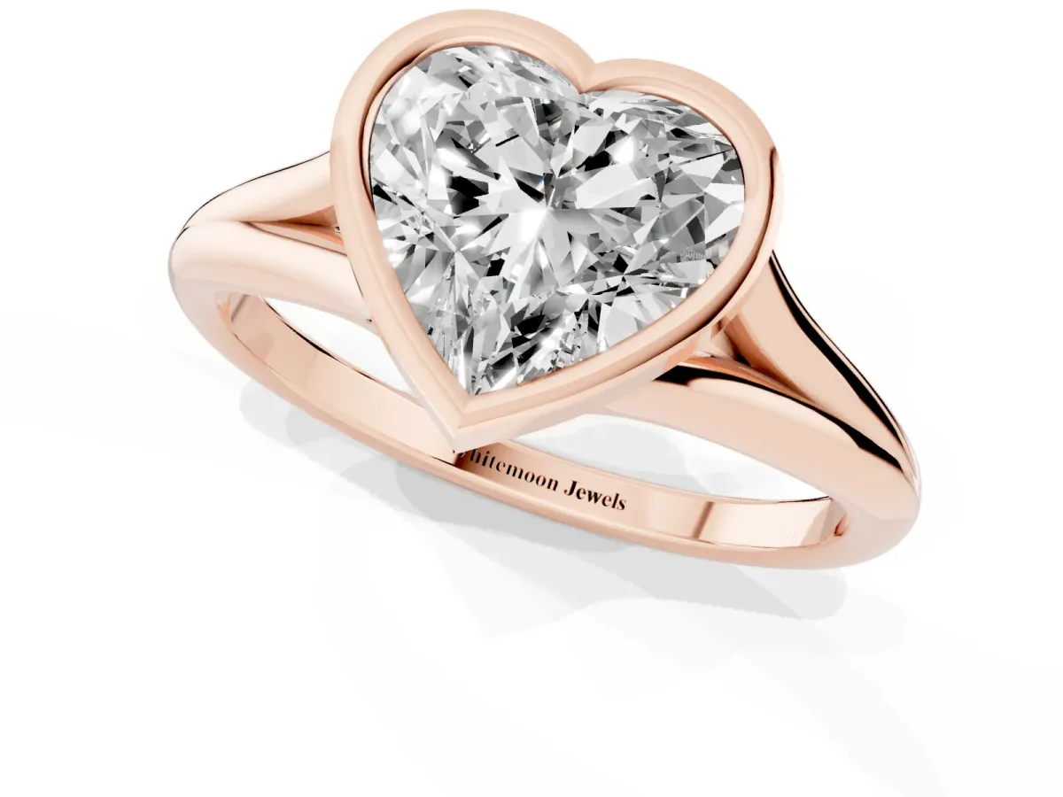 Bezel Set Heart Cut Cut Solitaire Ring with Tapered Band Rose gold